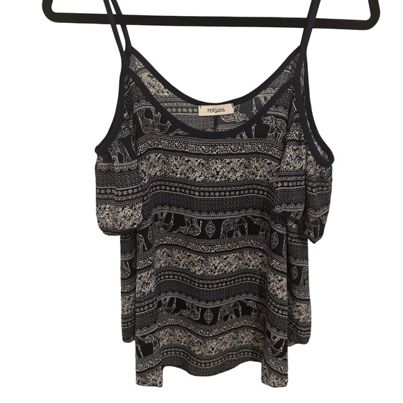EUC Persaya Cold Shoulder Top M Navy Elephant - Picture 1 of 10